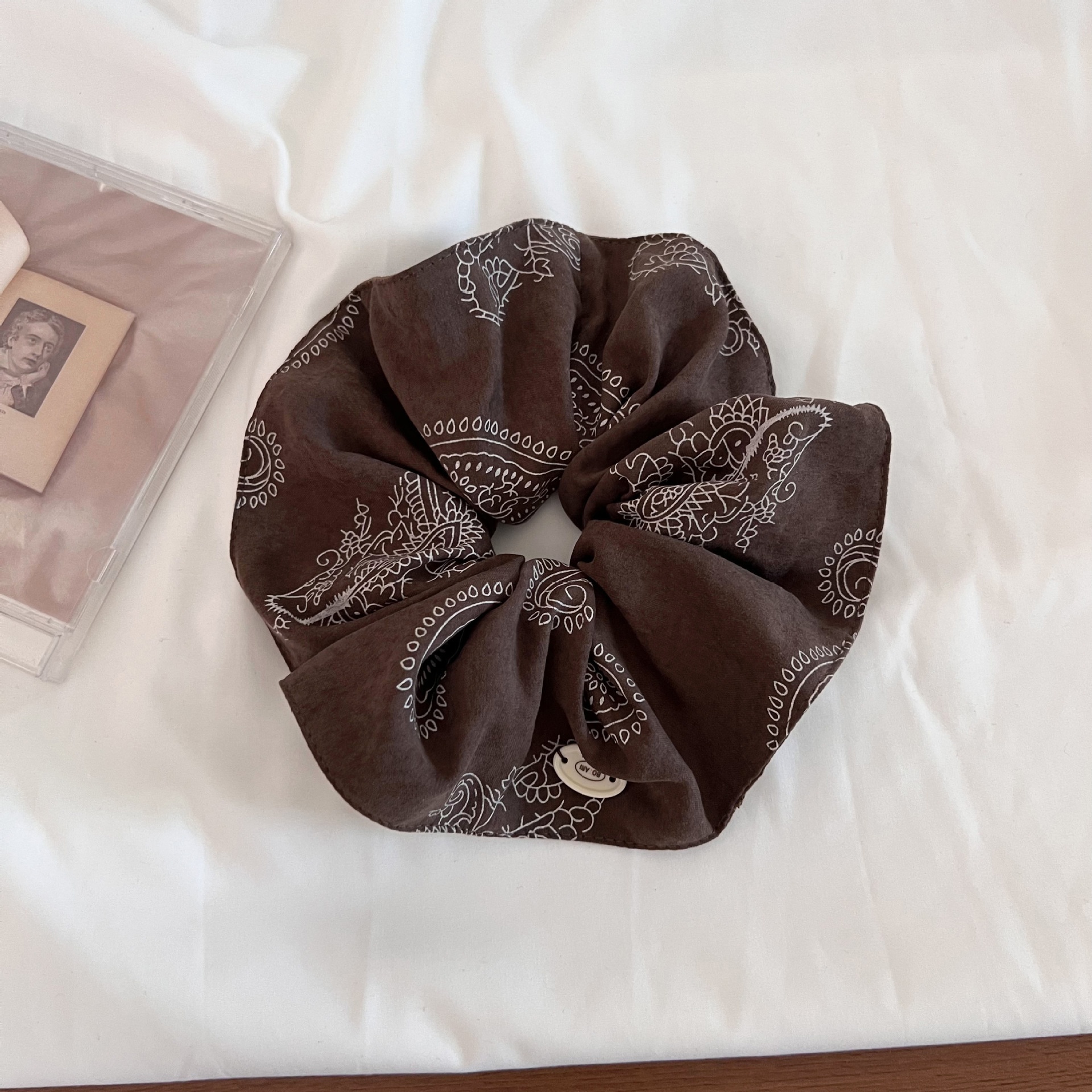 Women's Autumn Soft Cloth Telephone Cord Hair Tie Coffee Floral