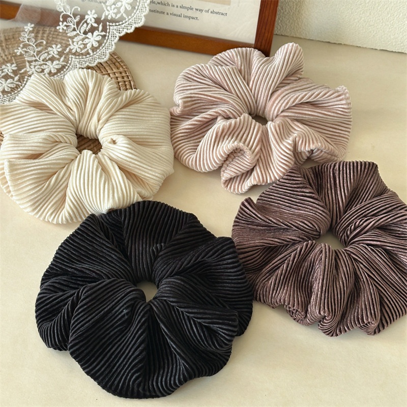 Women's Elastic Velvet Ruched Hairband For Buns Solid White Coffee Pink Black