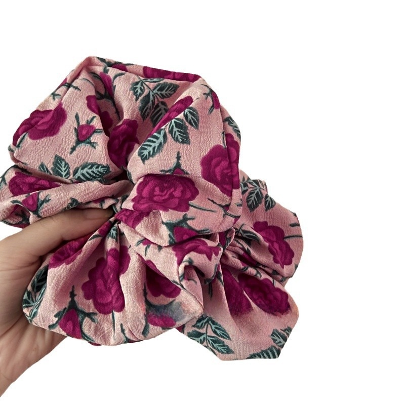 Women's Daily French Fabric Elastic Hair Scrunchie Vintage Rose Floral