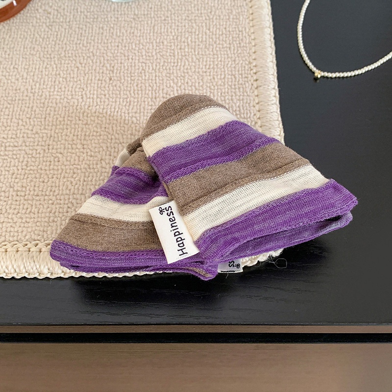 Women's Luxury Cloth Oversized Bow Hair Tie Purple Brown Striped