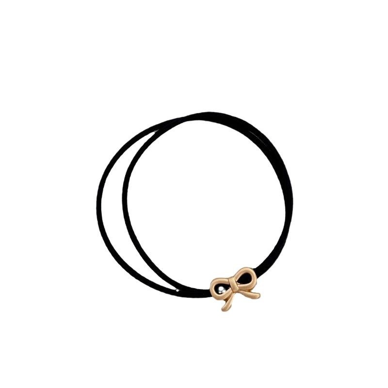 Women's Everyday Durable Alloy Ponytail Holder Hair Tie Black Bow Knot