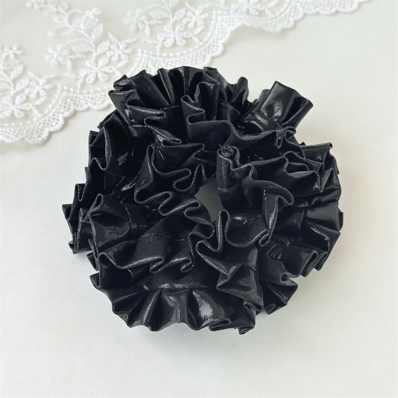 Women's Elegant Satin Pleated Hair Tie Silver Embroidered Flower