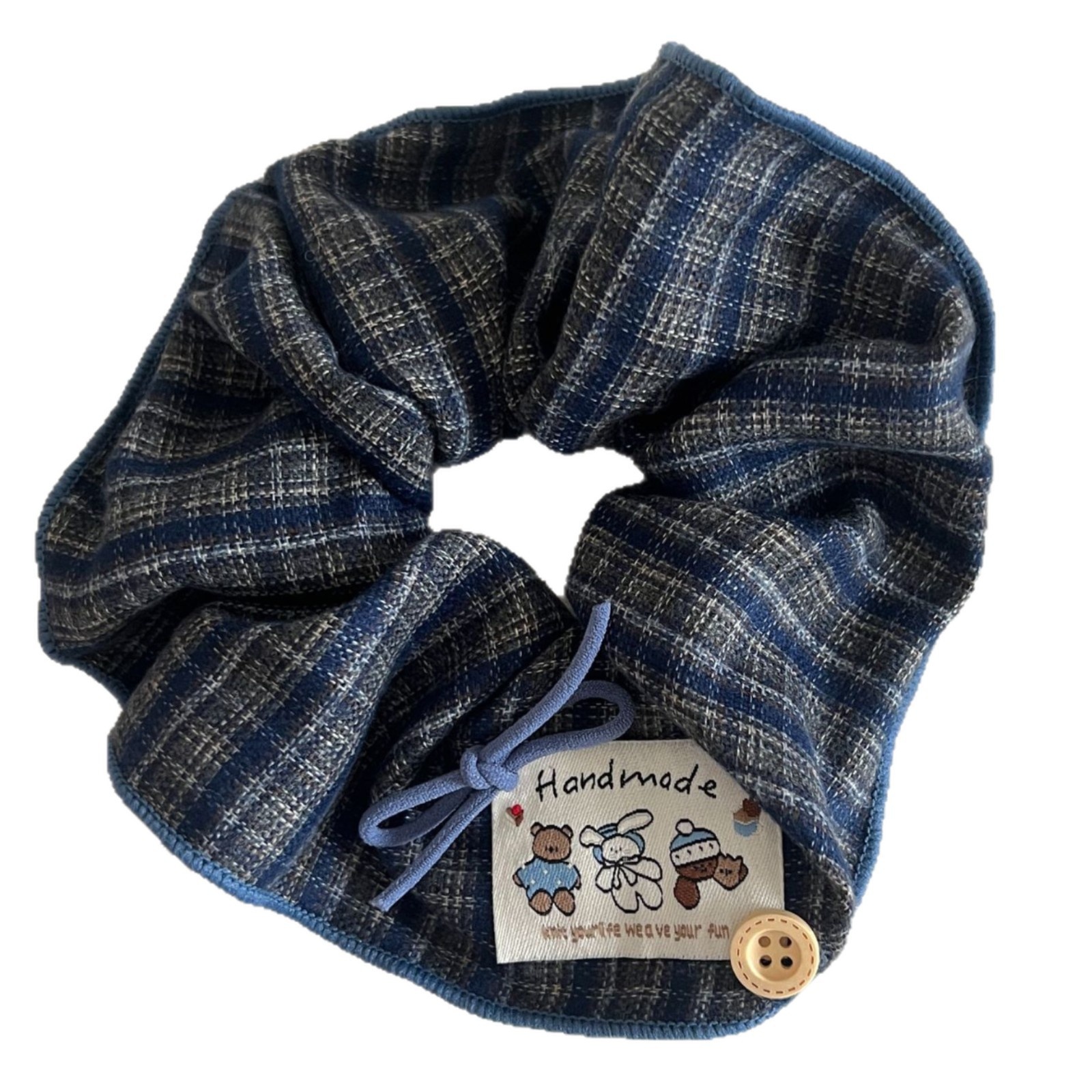 Women's Autumn Winter Cotton Large Bow Ponytail Hair Ties Plaid