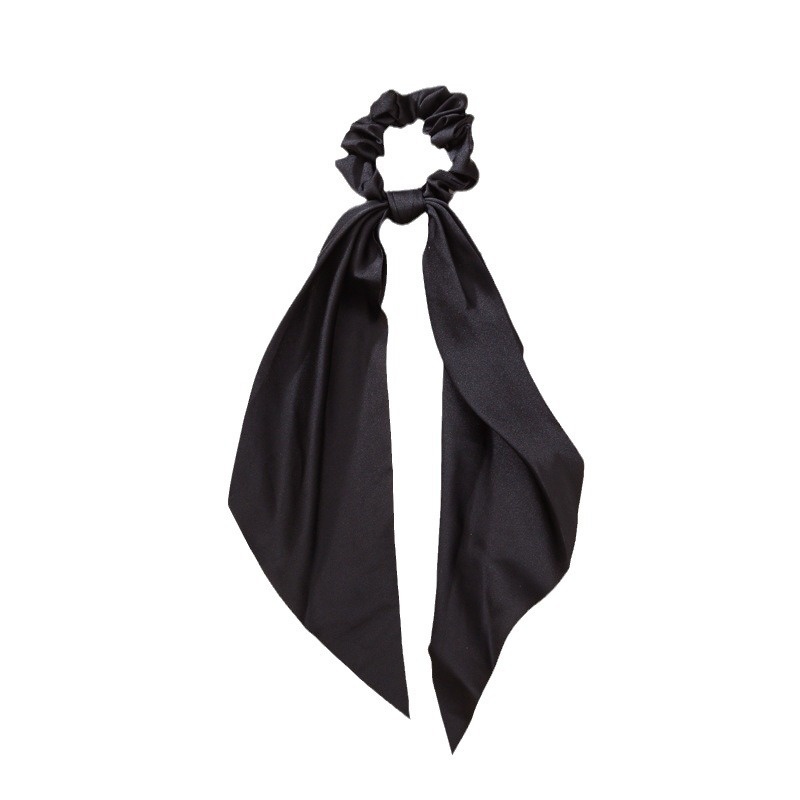 Women's Satin Scarf Scrunchie Long Ribbon Ponytail Tie Solid Color