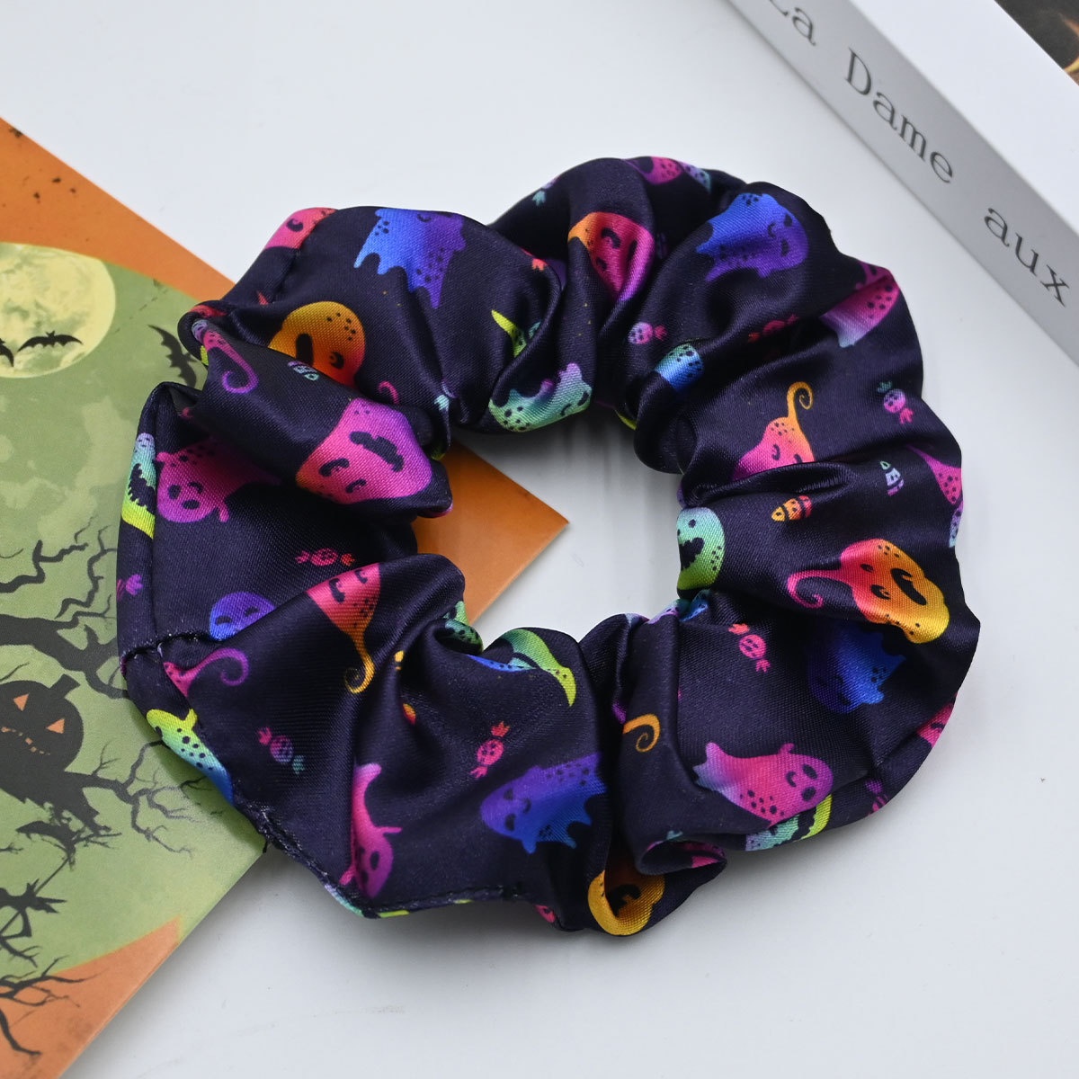 Women's Stylish Cloth Hair Scrunchies Festive Halloween Pumpkin Print