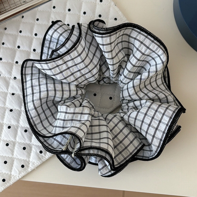 Women's Spring Cloth Hair Tie Daily Accessories Black Plaid Stripe