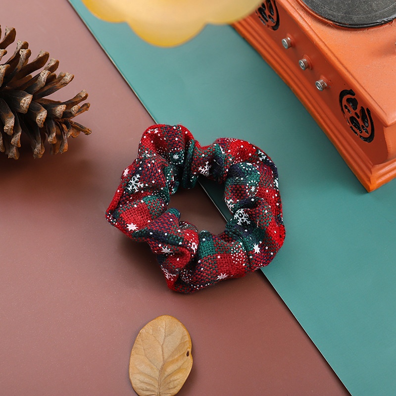 Women's Christmas Cloth Hair Scrunchie Color Block Plaid Snowflake