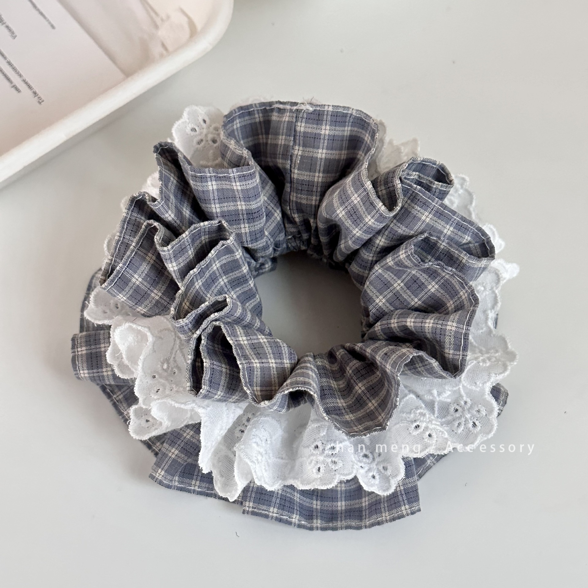 Women's Retro Spring Cotton Hair Tie Black & White Polka Dots