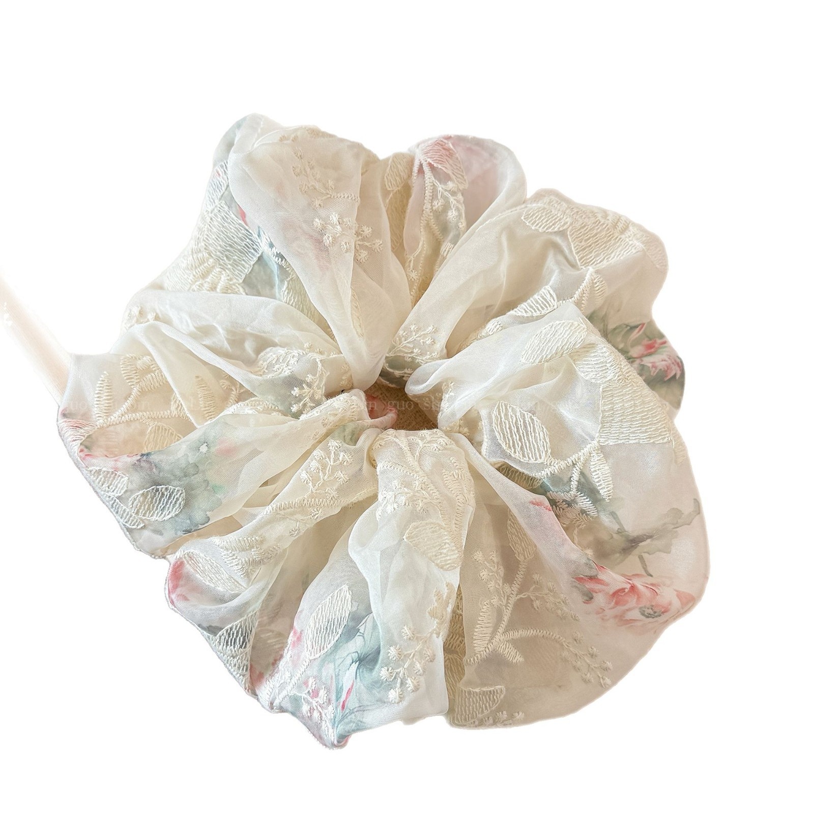 Women's Soft Gauze Fairy Hair Tie Ditsy Floral Embroidery