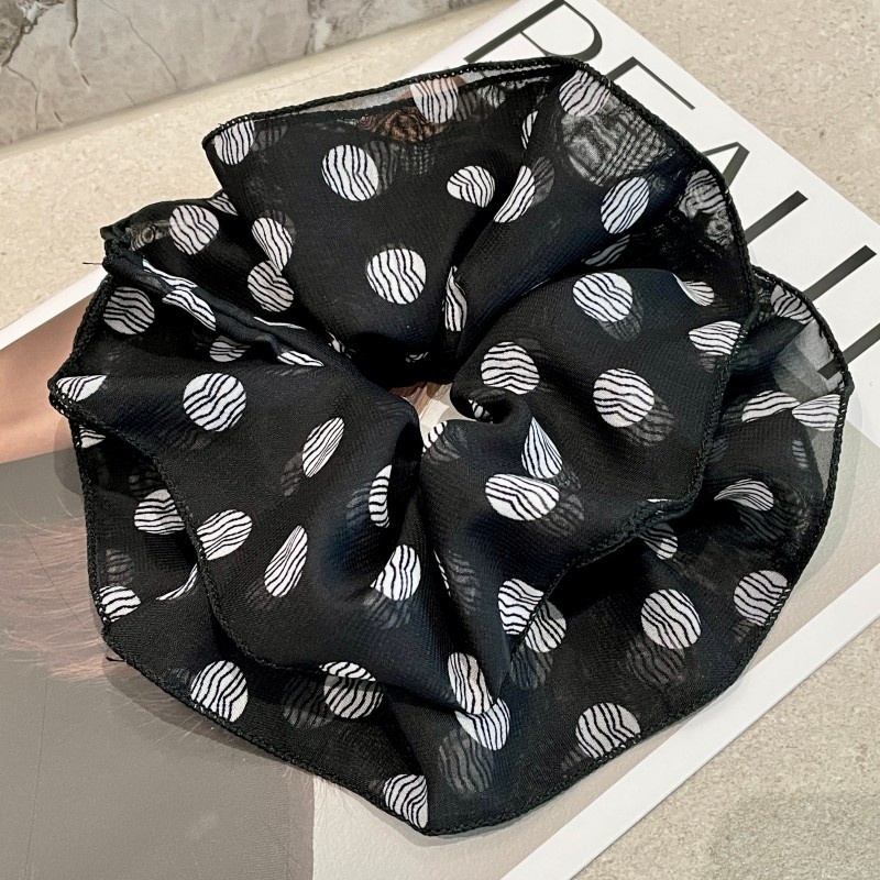 Women's Retro Chiffon Bubble Hair Tie Spring Summer Black Polka Dots