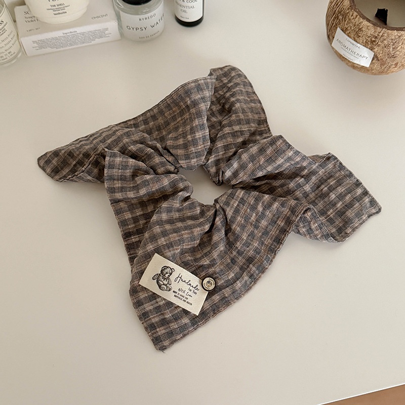 Women's Retro Autumn Winter Cloth Scrunchies Grey Checkered Plaid
