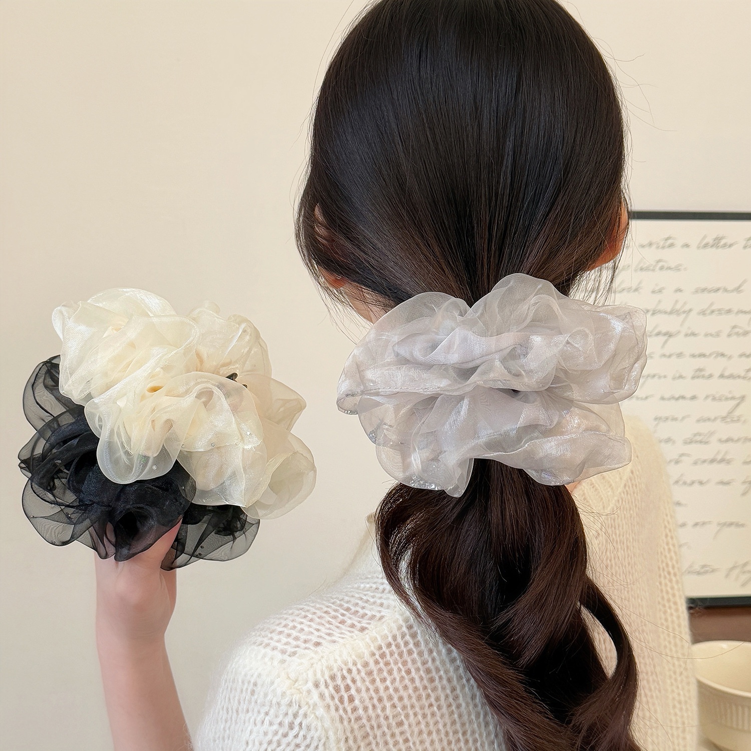 Women's Soft Gauze Elastic Hair Tie For Spring Styling Black