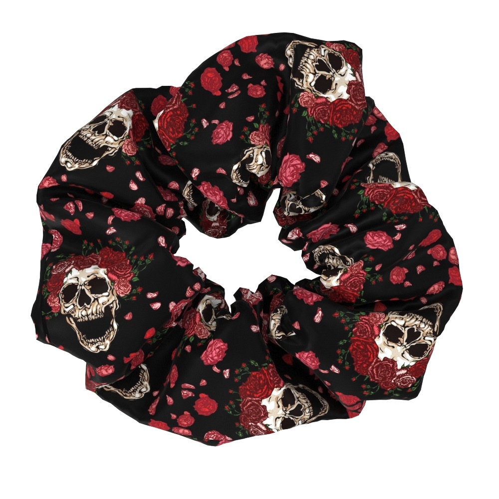 Women's Floral Skull Fabric Hair Ties Handmade Large Scrunchies