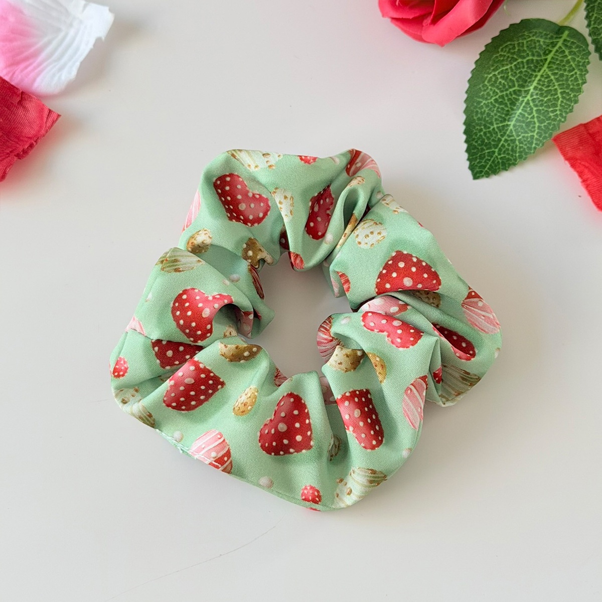 Women's Elastic Fabric Large Bow Hair Tie Valentine Candy Heart Print