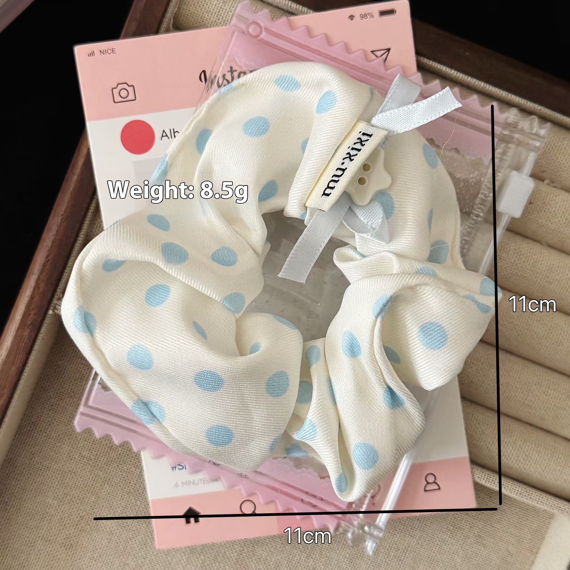 Women Sweet Cloth Scrunchie Summer Fresh Blue Polka Dot Star