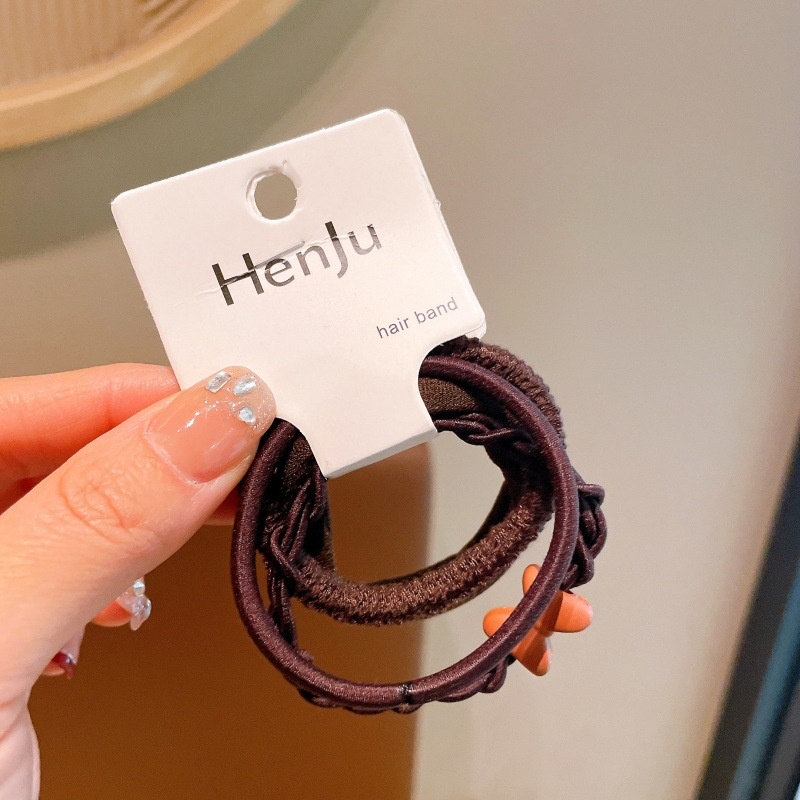 Women High Elastic Cloth Hair Ties 4pcs No Pull Casual Solid Floral