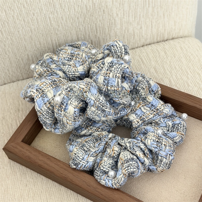 Women's Everyday Cloth Scrunchie Hair Tie Black and White Checkered Plaid