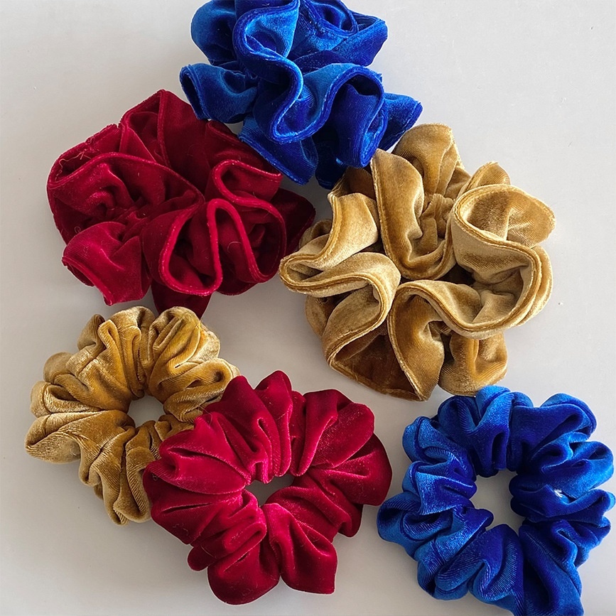 Women's Vintage Velvet Ponytail Scrunchie Solid Red Blue Yellow