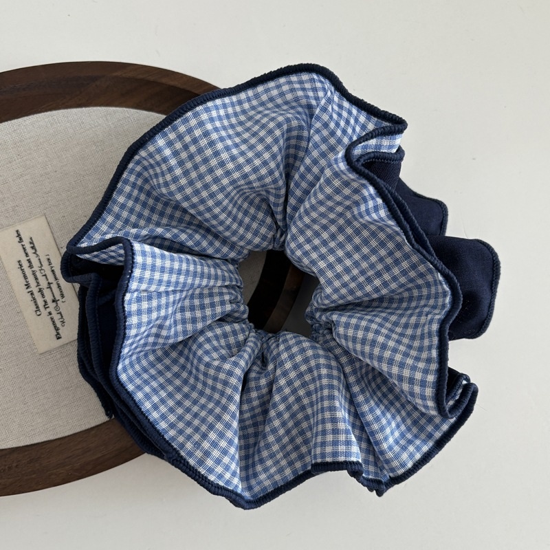 Women's Fabric Multi-Layer Hair Scrunchie Preppy Color Block Plaid
