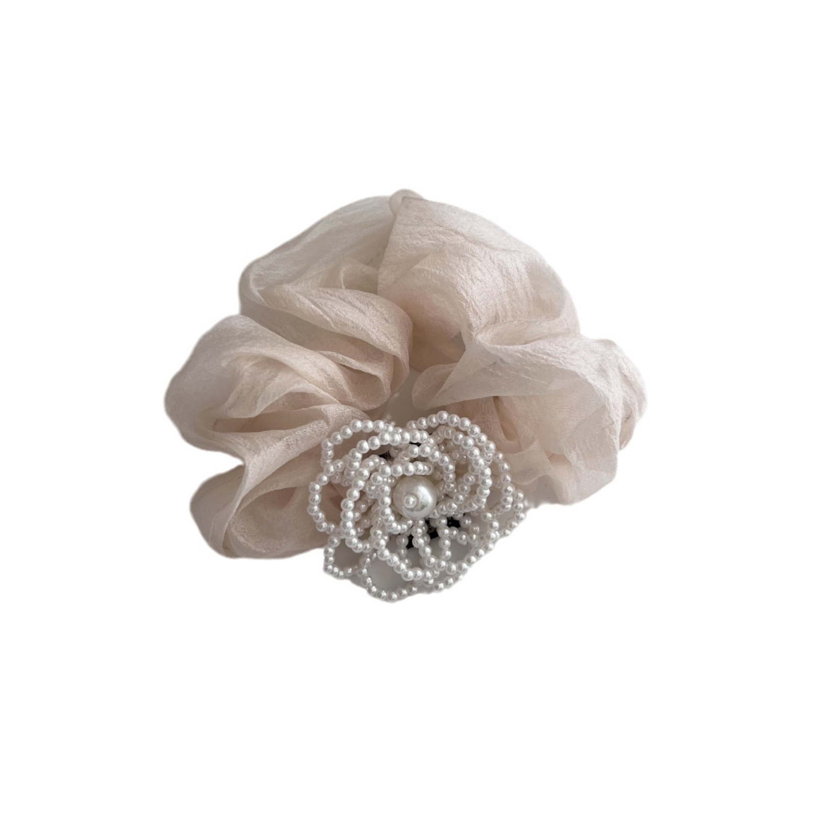 Women's Pearl Floral Mesh Hair Tie Elastic French Bun Solid Color
