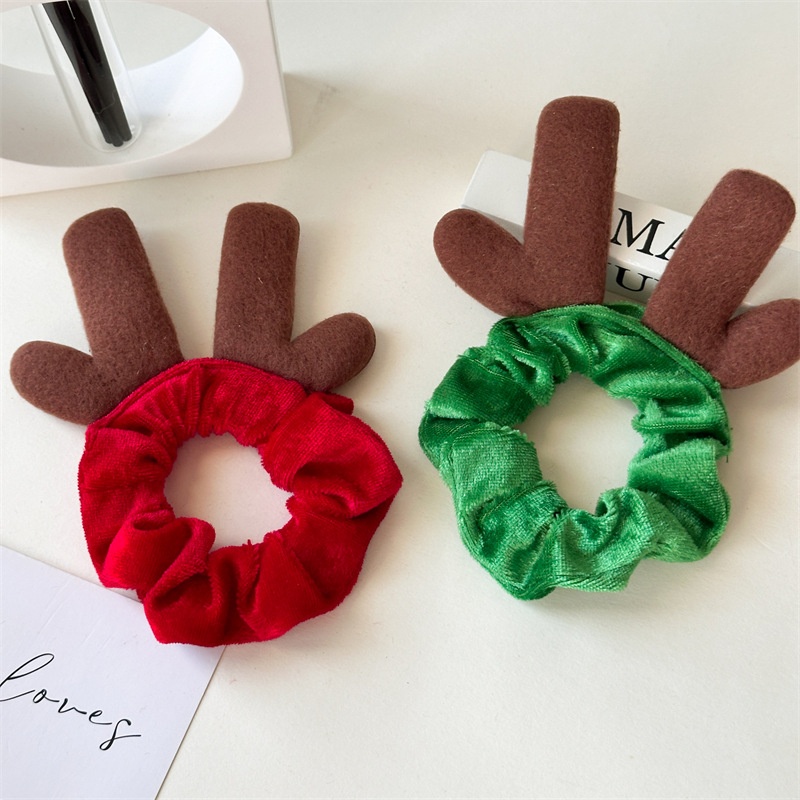 Women's Christmas Velvet Antler Hairband Elastic Bell Flannel Headwear