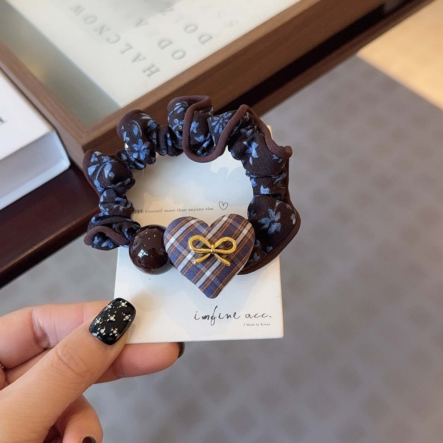 Women's Stylish Cloth Hair Tie Sweet Heart Floral Plaid Bow Knot