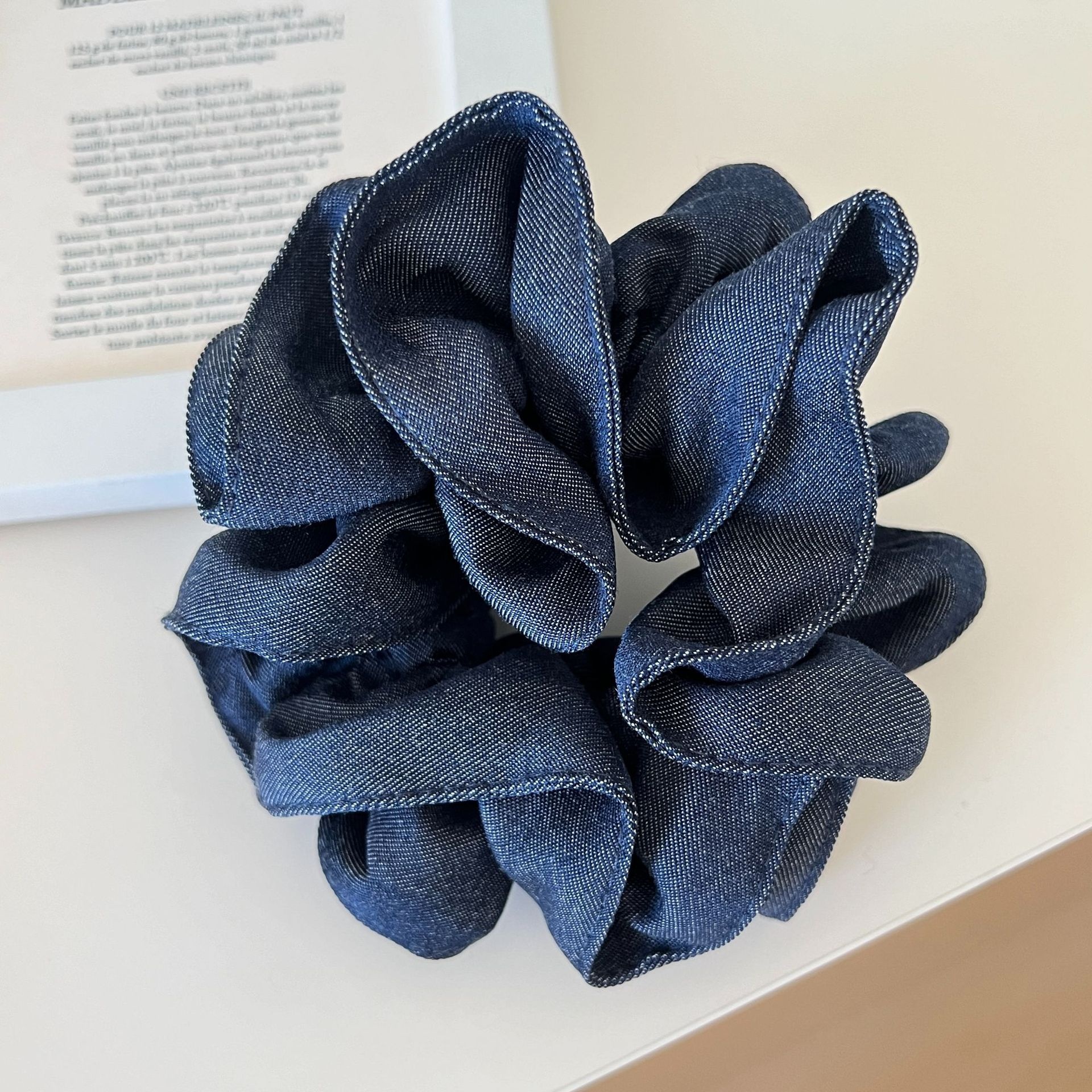Women's Vintage Fabric Scrunchie Hair Tie for Daily Wear Navy Blue Polka Dot