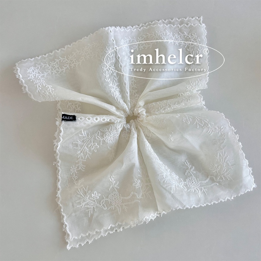 Women's Fairy Style Cotton Hair Tie White Delicate Lace Embroidery