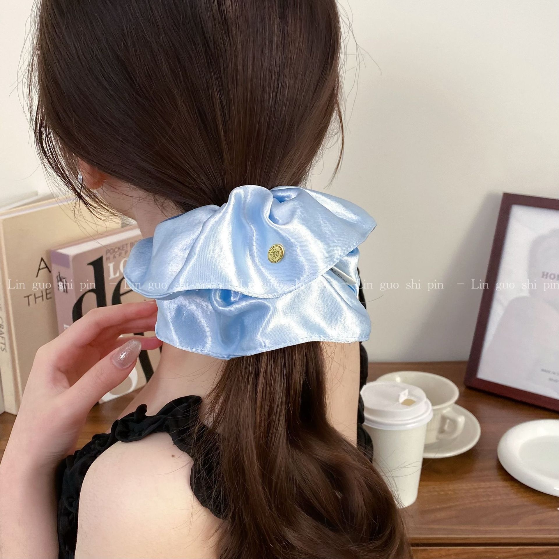 Women Elegant Smooth Satin Hair Tie Elastic Scrunchie Solid Black