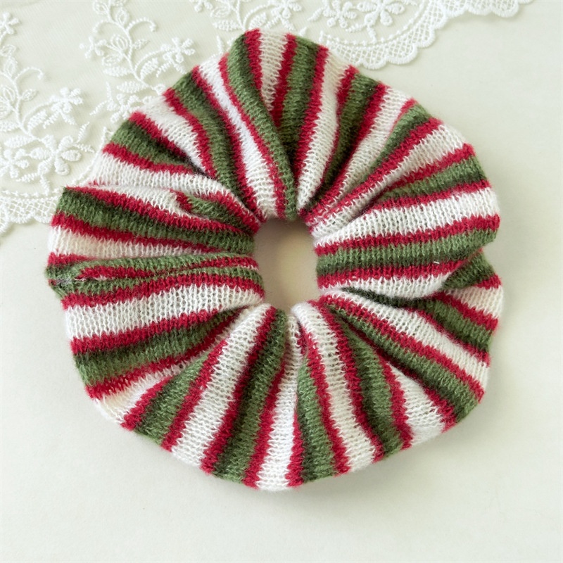 Women's Autumn Winter Knitted Hair Scrunchies Color Block Striped