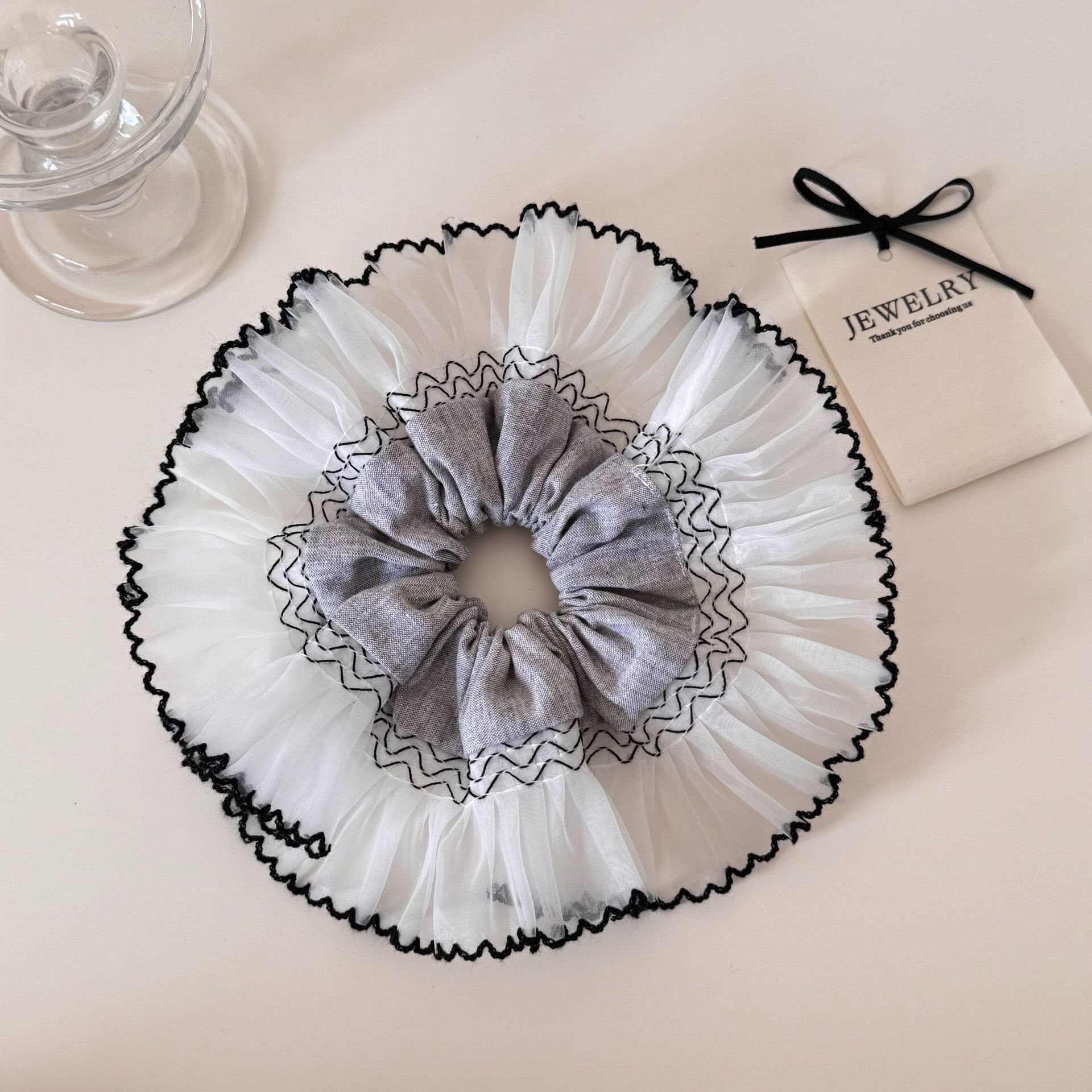 Women's Spring Daily Wear Polyester Hair Tie Scrunchies Grey Lace