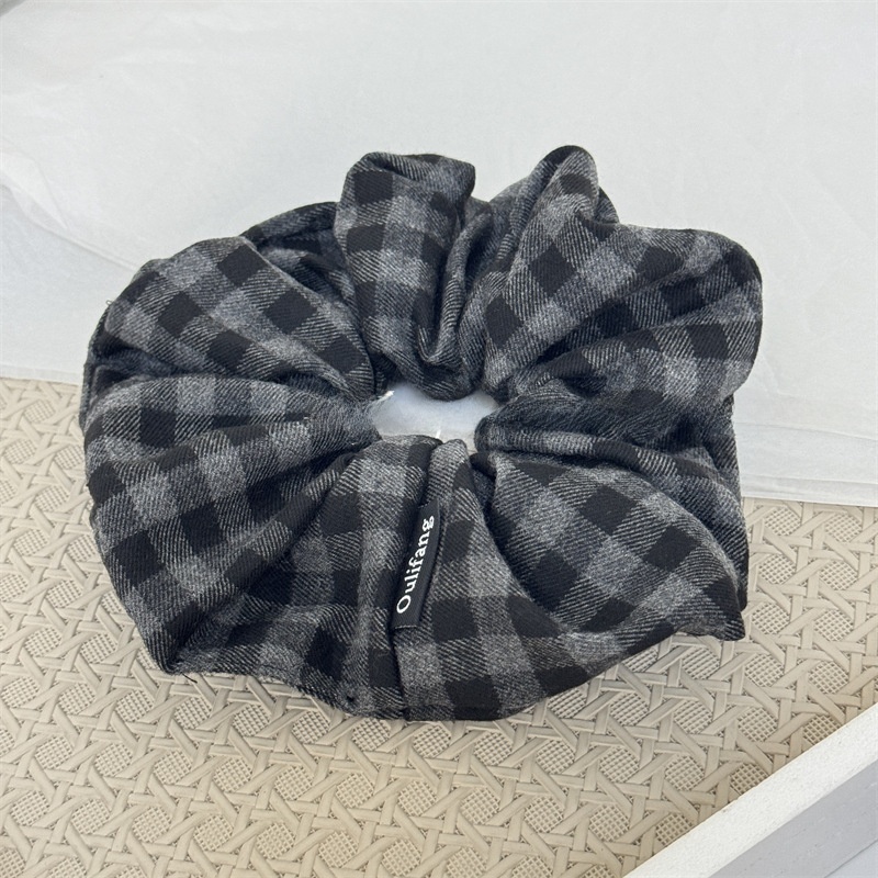 Women's Commute Style Cloth Scrunchie Hair Tie Navy Blue Plaid