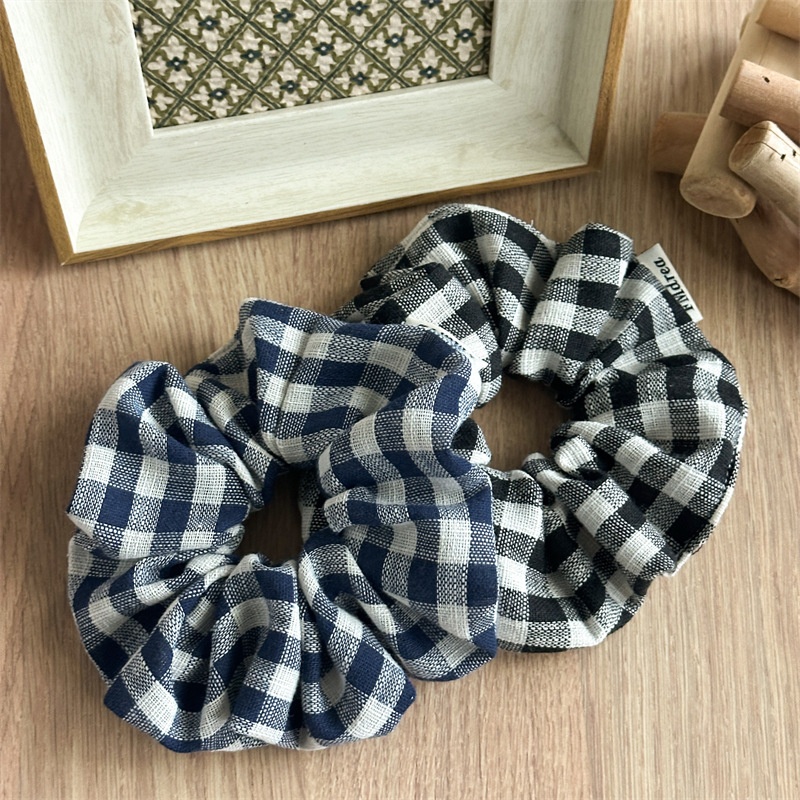 Women's Preppy Polyester Spring Hair Tie in Navy Blue Lattice