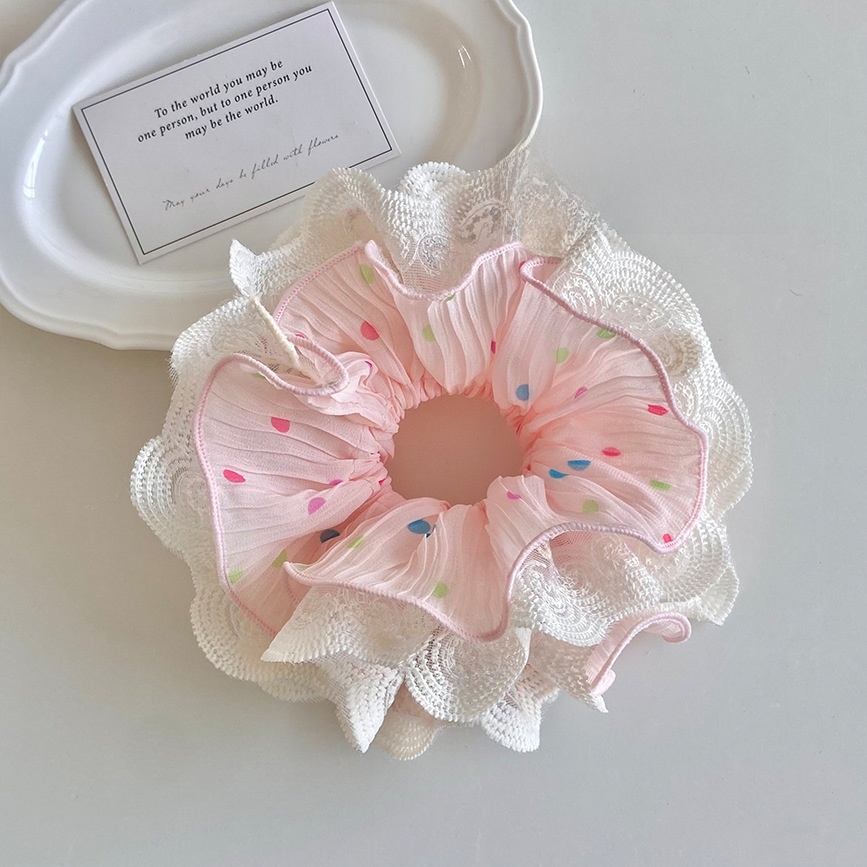 Women's Spring Gauze Hair Tie Sweet Colorful Polka Dots And Lace