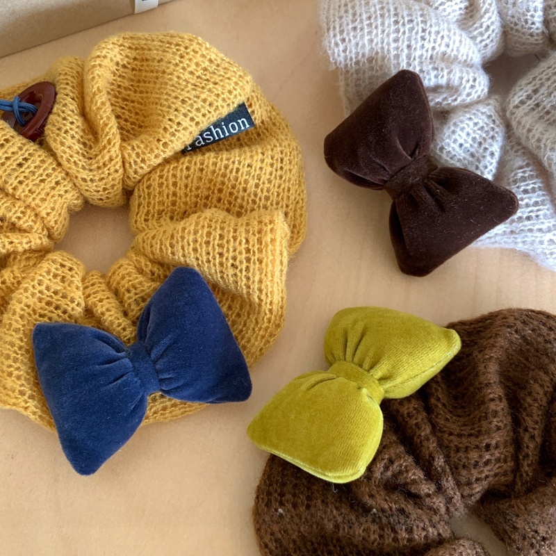 Women's Winter Velvet Bow Tassel Elastic Hair Tie Color Block