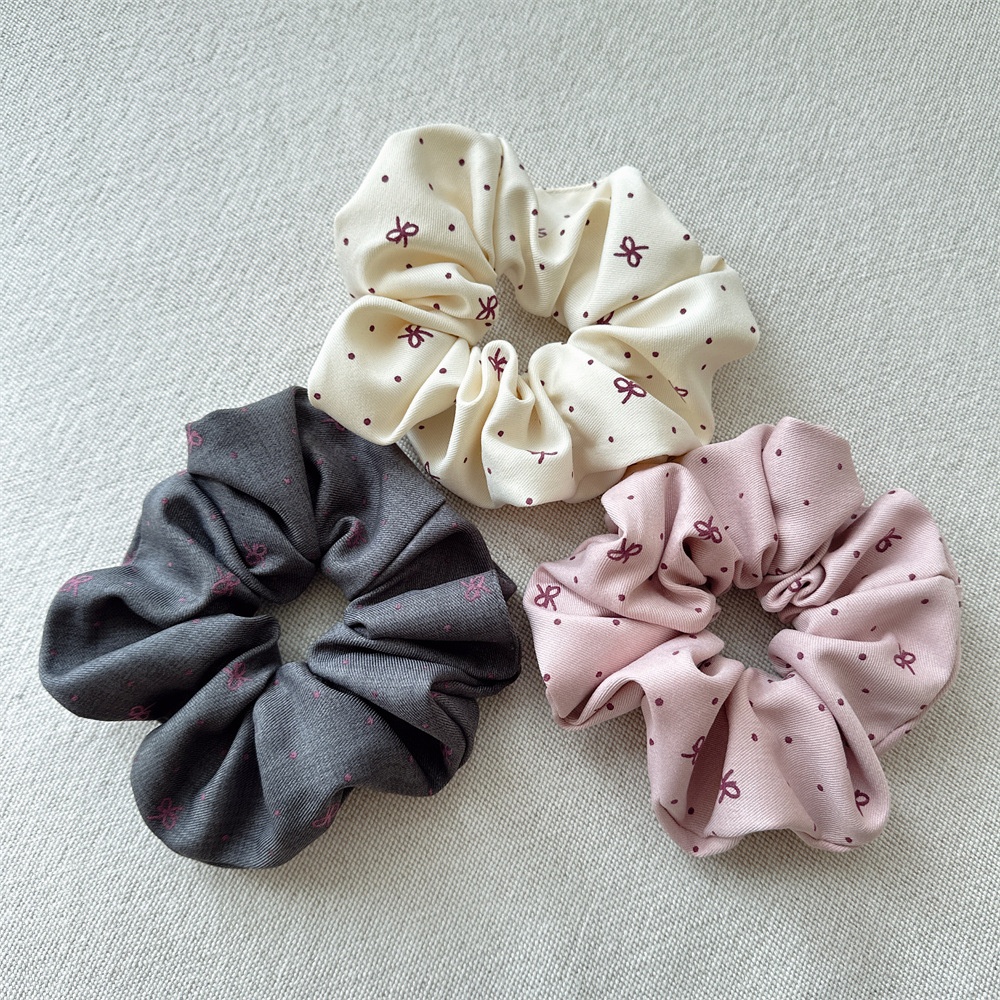 Women's Autumn Bubble Braid Hair Tie Beige Cloth Polka Dot Bow