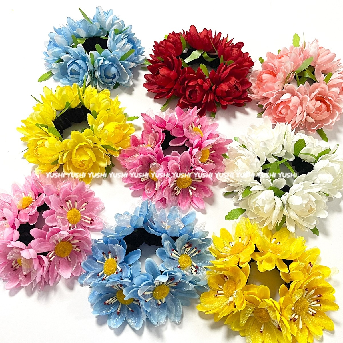 Women's Cloth Rose Hair Ties For Party Cute Colorful Floral Bubble Bands