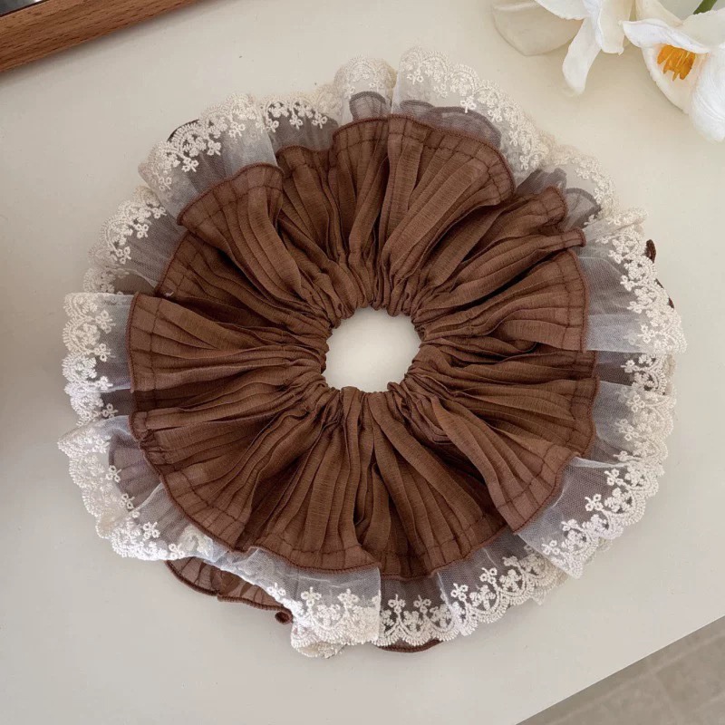 Women's Elegant Banquet Oversized Lace Elastic Hair Tie White Floral