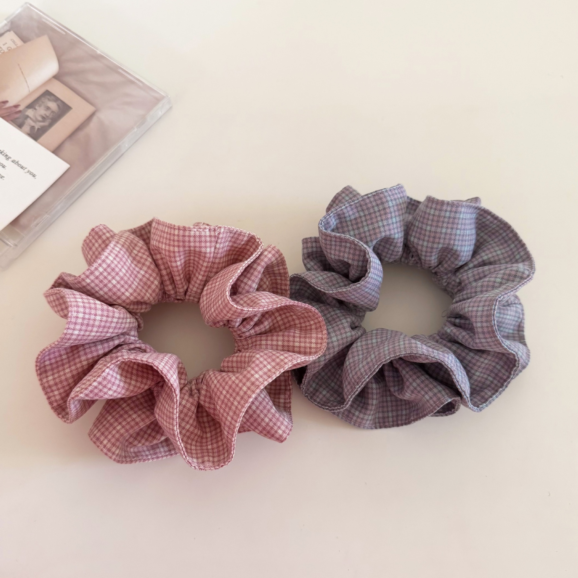Women's Chic Cloth Hair Tie Scrunchie For Daily Wear Pink Plaid