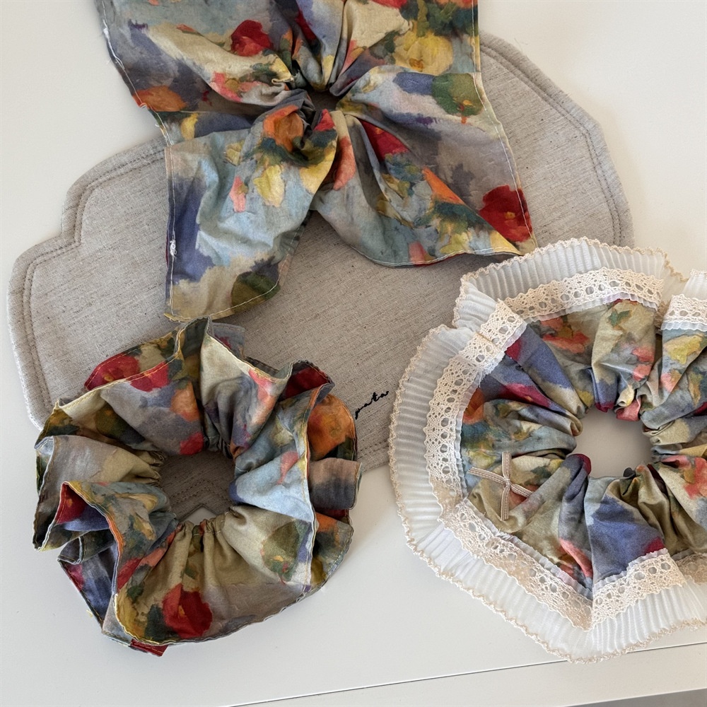 Women's Cloth Elastic Scarf Hair Tie Retro Oil Painting Floral