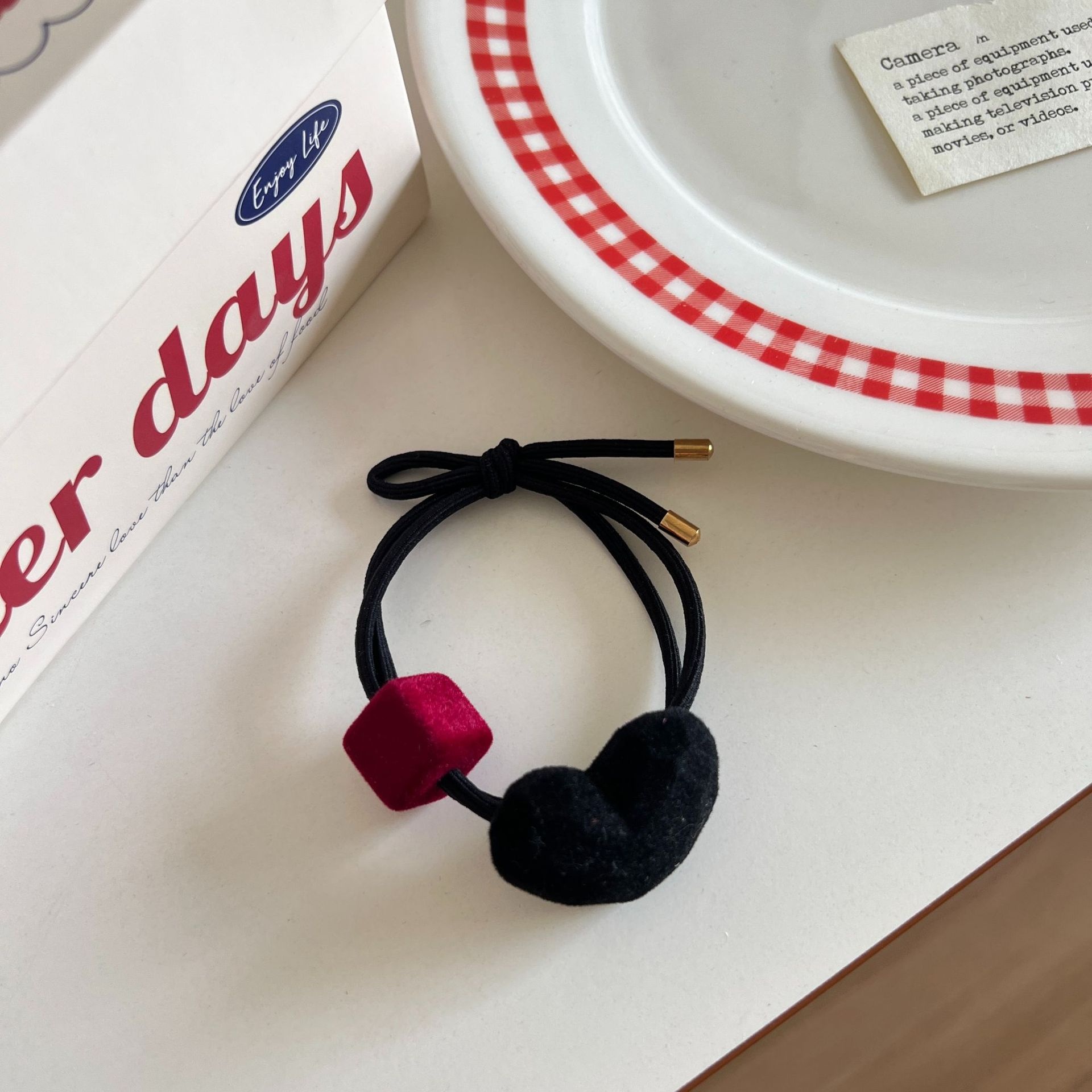 Girls Double-Headed Elastic Fabric Ponytail Hair Bands Heart Shape