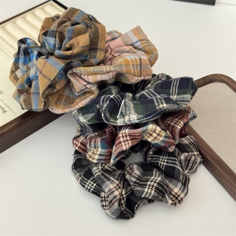 Women's Preppy Cloth Hair Scrunchie For All Seasons Checkered Plaid