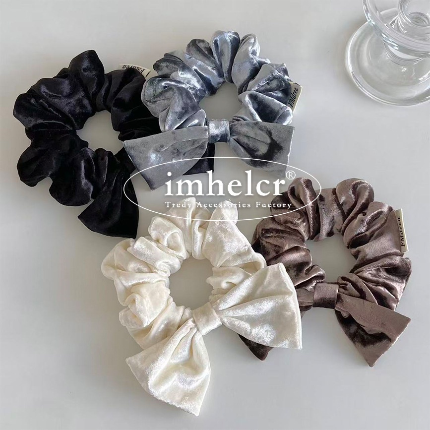 Women Autumn Winter Velvet Bow Hair Band Elastic Scrunchie Solid Color