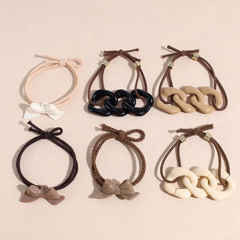 Women's Simple Autumn Cloth Bowknot Hair Tie Coffee Beige Chain Print