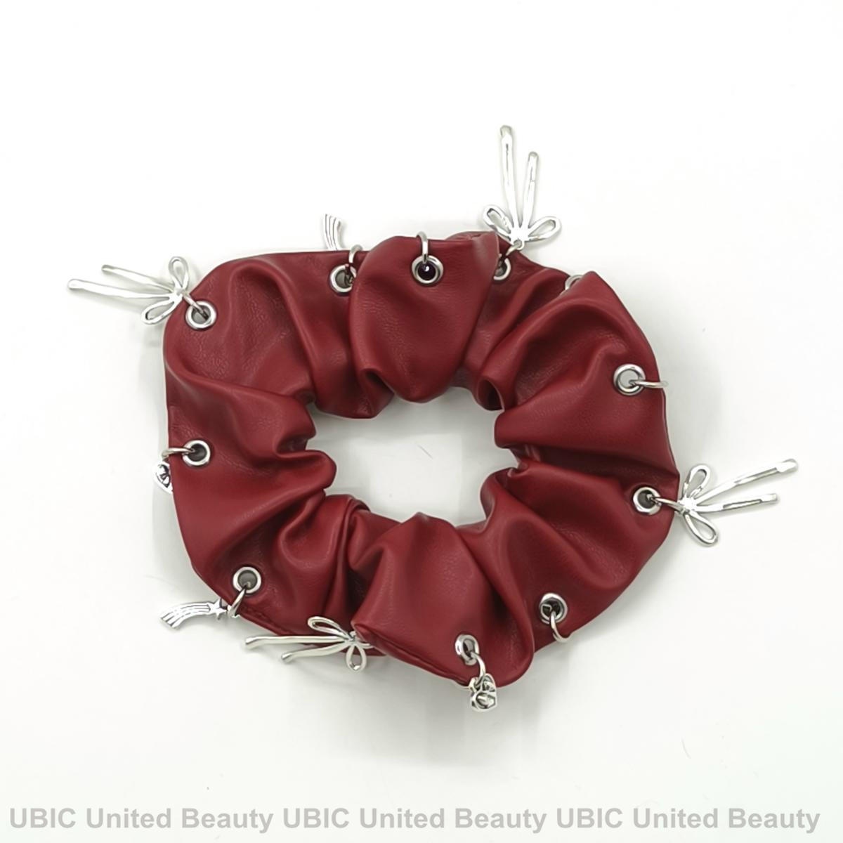 Women's Punk PU Leather Large Bow Elastic Hair Tie Metal Buckle Solid Color