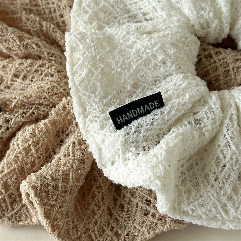 Women's Retro Knit Hair Tie For Autumn Winter Styling Solid White