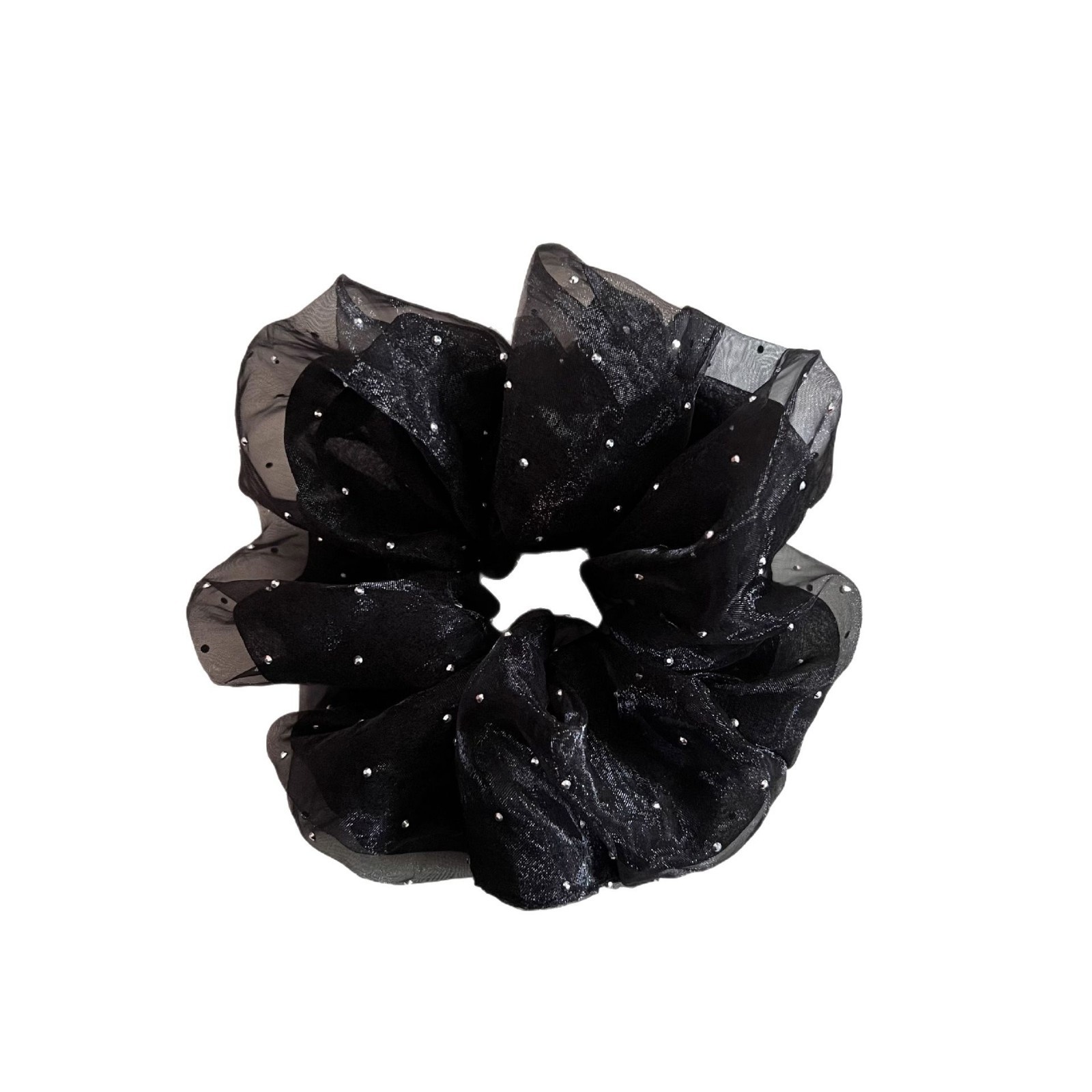 Women's Casual Rhinestone Mesh Double Layer Hairband Solid Beige Black