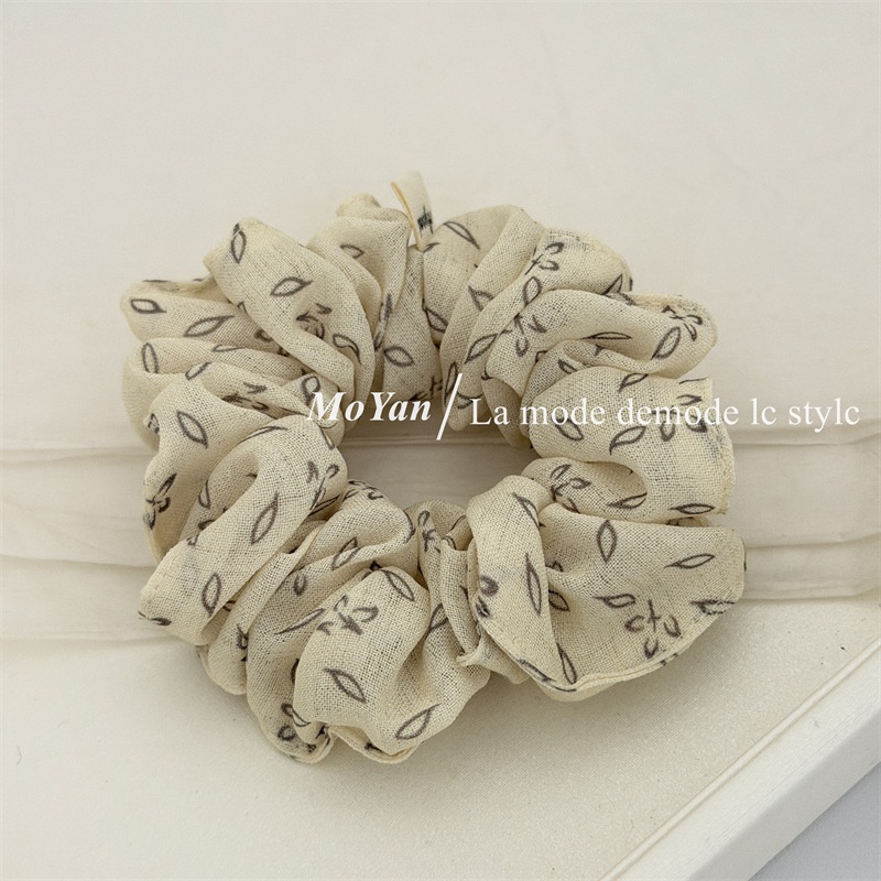 Women's Spring Cloth Heart Shape Hair Tie Beige Plaid Leaf Pattern