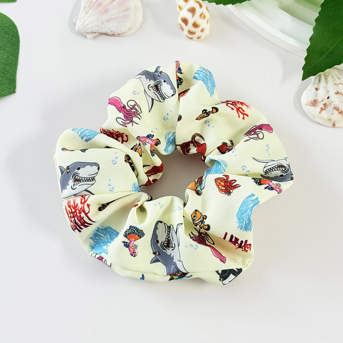 Women's Daily Stylish Cloth Hair Tie Black Blue Marine Shark Pattern