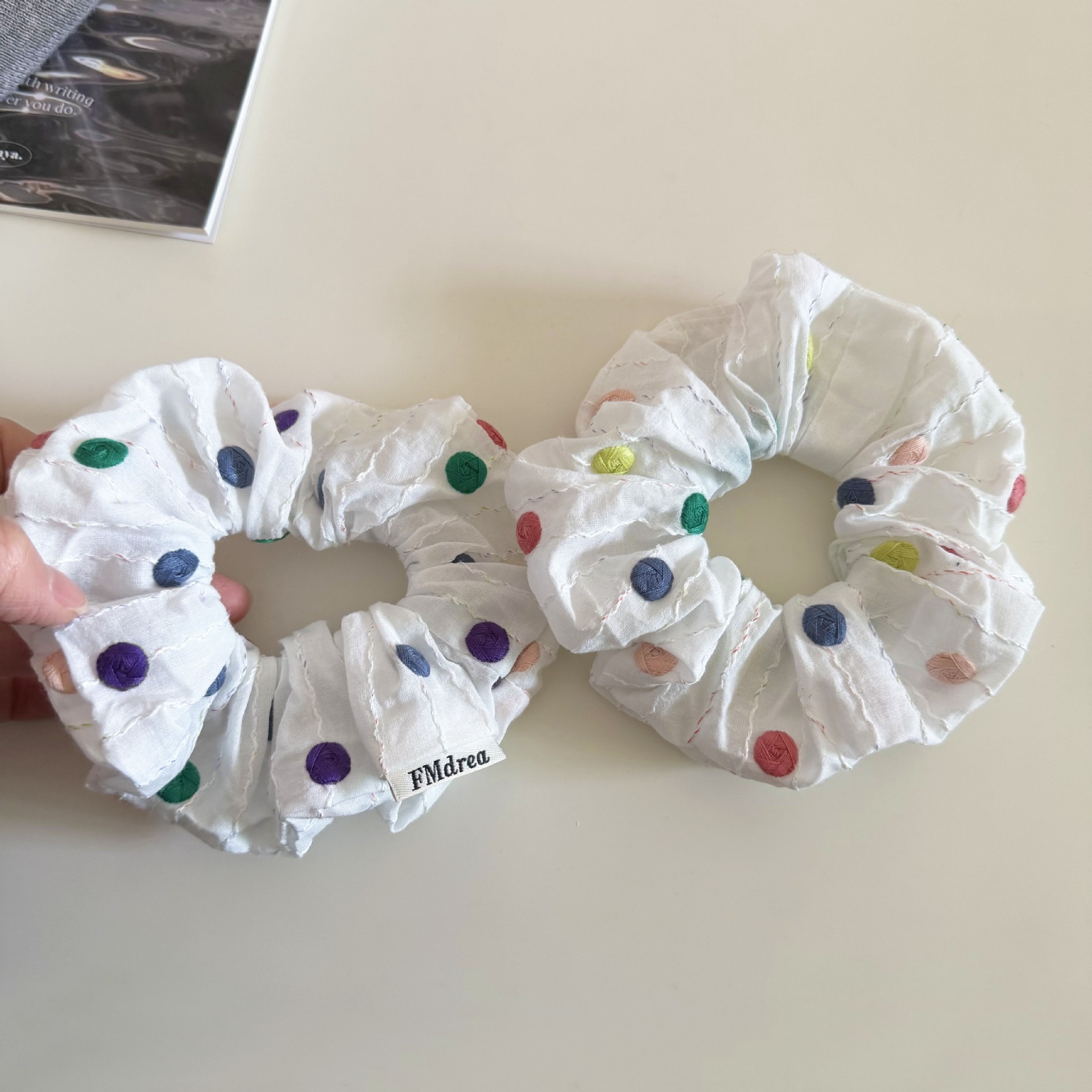 Women's Cloth Hair Scrunchie For Spring Summer Colorful Polka Dot Embroidery